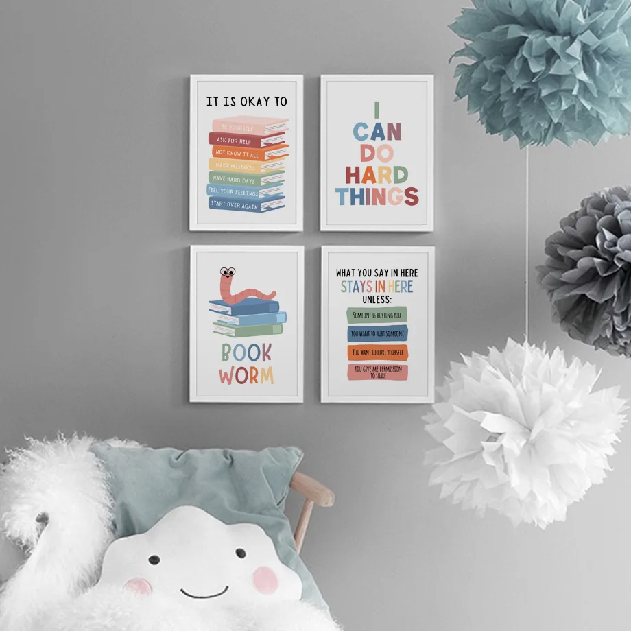 Kids Education Motivation - Englische Bildungs-Zitate, motivierende Poster für den