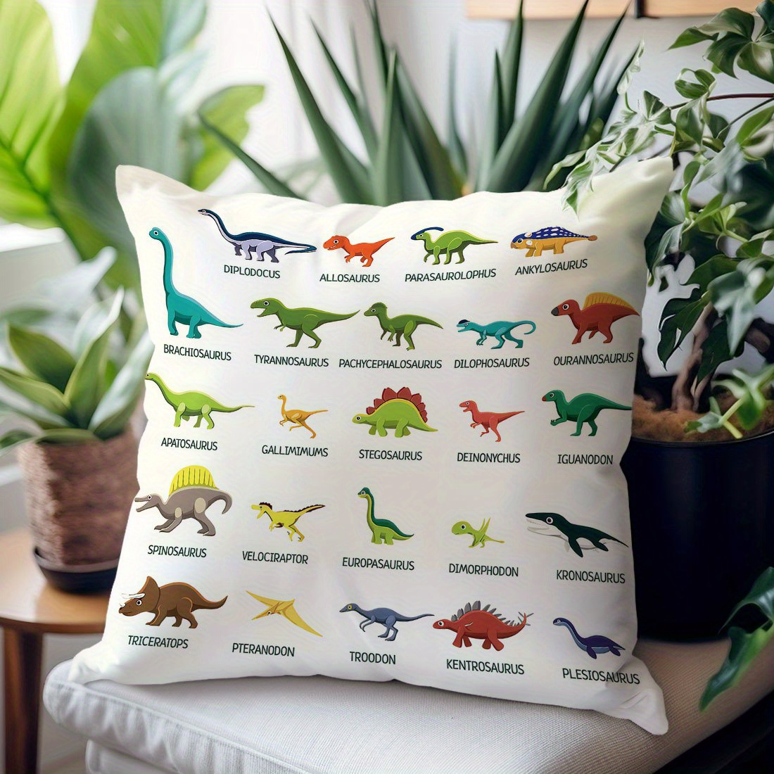 Kids Education Name - 1 Stück pädagogischer Kissenbezug mit Dinosaurierarten,